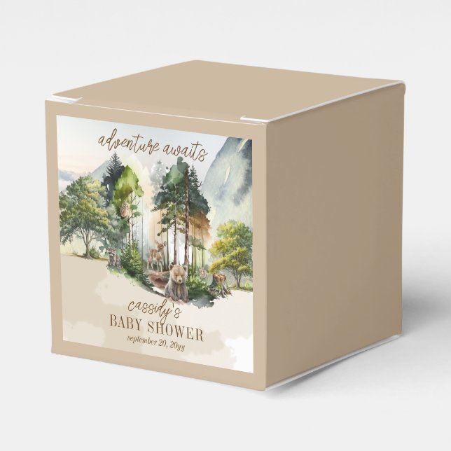 Rustic Woodland Adventure Awaits Boy Baby Shower Favor Boxes (Front Side)