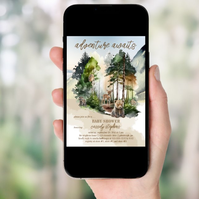 Rustic Woodland Adventure Awaits Boy Baby Shower Invitation (Front Digital)