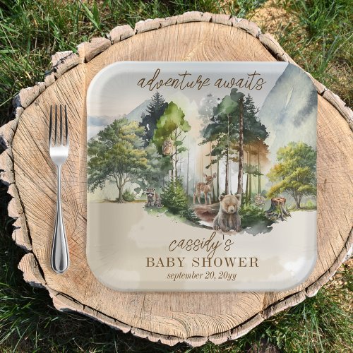 Rustic Woodland Adventure Awaits Boy Baby Shower Paper Plates