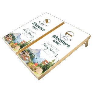 Rustic Woodland Adventure Baby Shower Welcome Sign Cornhole Set
