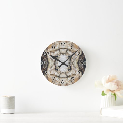 Rustic Woodland All Natural Tree Bark Theme Round Clock | Zazzle