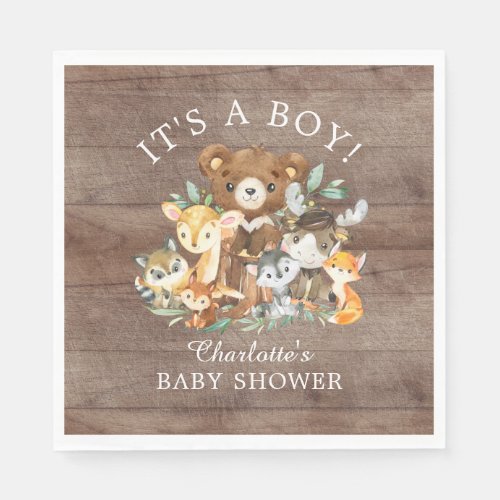 Rustic Woodland Animal Baby Shower Paper Napkins