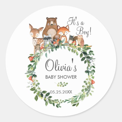 Rustic Woodland Animal Baby Shower Thank You Favor Classic Round Sticker