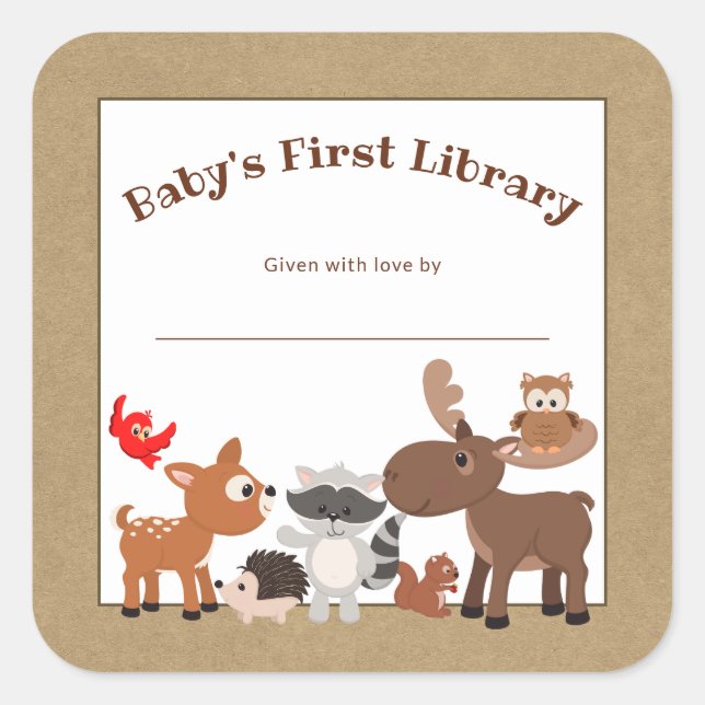 Rustic woodland animal bookplate, book plate (Front)