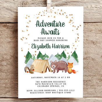 Rustic Woodland Animals Adventure Baby Shower Invitation by JulieHortonDesigns at Zazzle