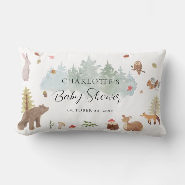 Rustic Woodland Animals Autumn Baby Shower Lumbar Pillow (Front)