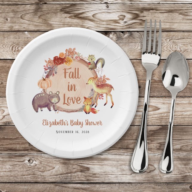 Rustic Woodland Animals Autumn Baby Shower Paper Plates (Creator Uploaded)