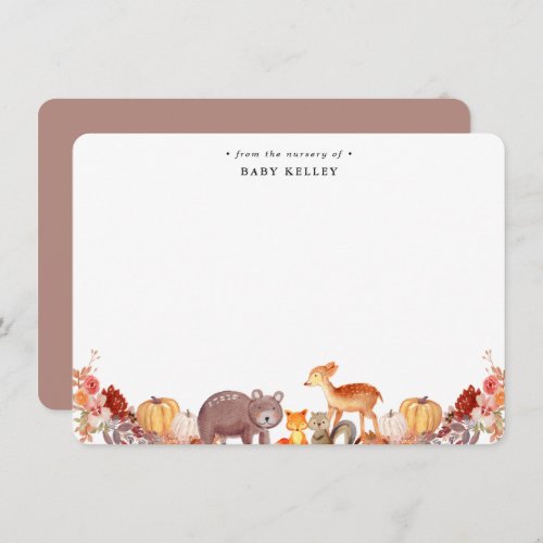 Rustic Woodland Animals Baby Personalized Flat Note Card