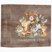 Rustic Woodland Animals Baby Photo Album 3 Ring  3 Ring Binder