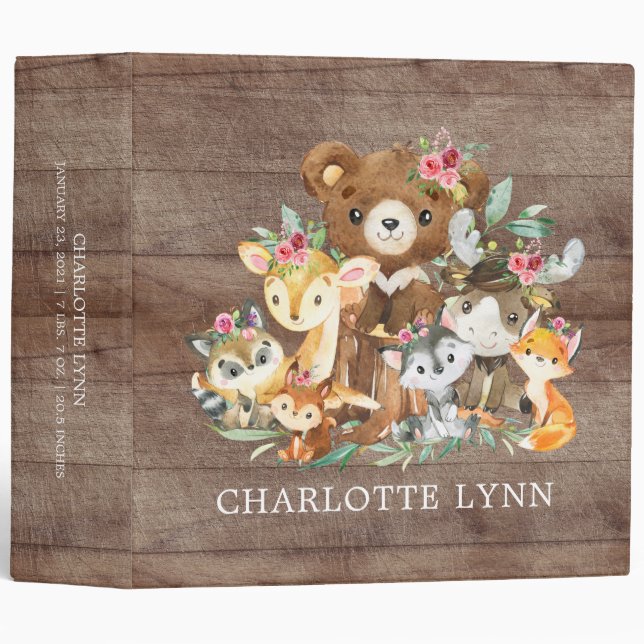 Rustic Woodland Animals Baby Photo Album 3 Ring  Binder (Front/Spine)