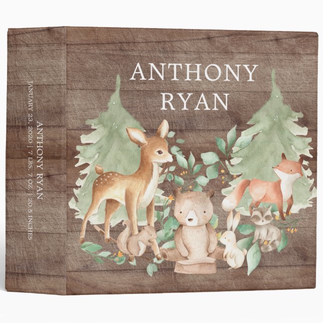 Rustic Woodland Animals Baby Photo Album 3 Ring Binder (Front/Spine)