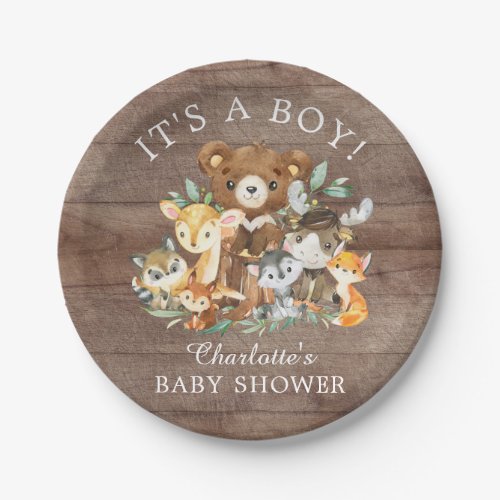 Rustic Woodland Animals Baby Shower 7 Plate