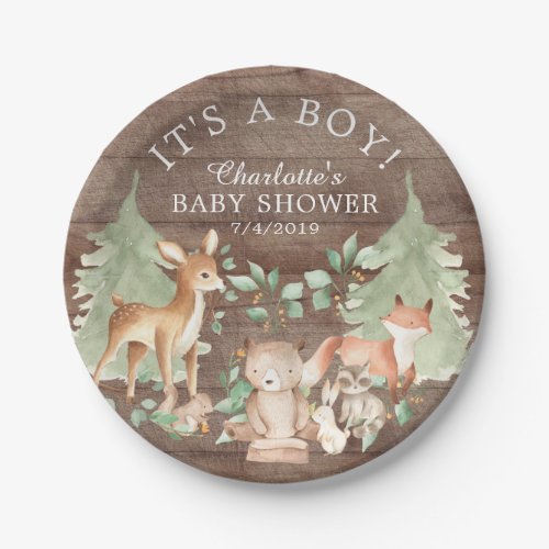Rustic Woodland Animals Baby Shower 7 Plate