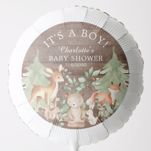 Rustic Woodland Animals Baby Shower Balloon