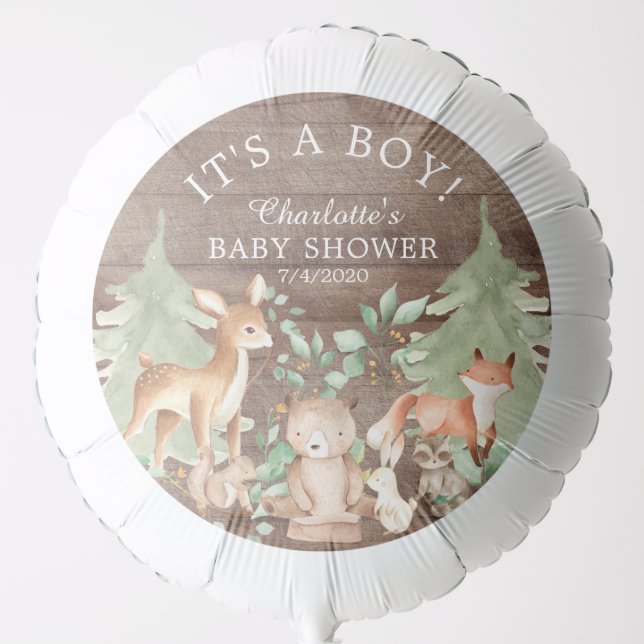 Rustic Woodland Animals Baby Shower Balloon (Front)