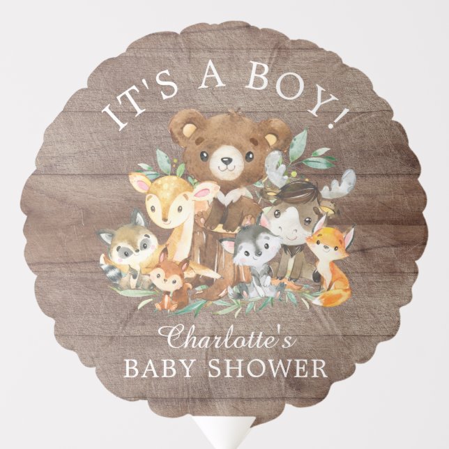 Rustic Woodland Animals Baby Shower Balloon (Front)