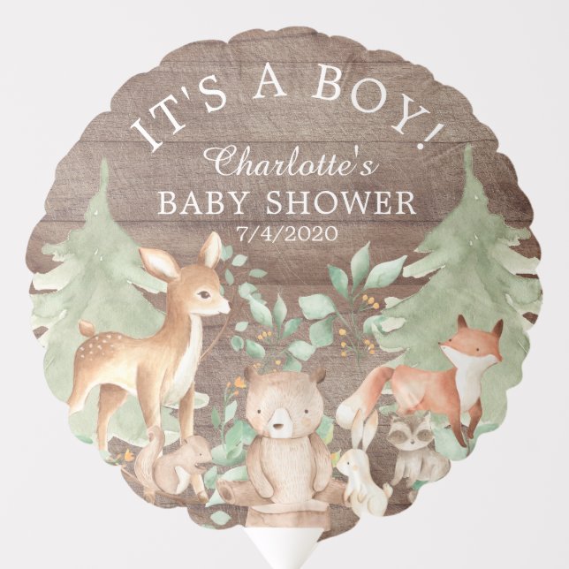Rustic Woodland Animals Baby Shower Balloon (Front)
