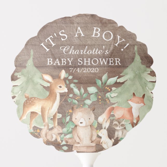 Rustic Woodland Animals Baby Shower Balloon (Front)
