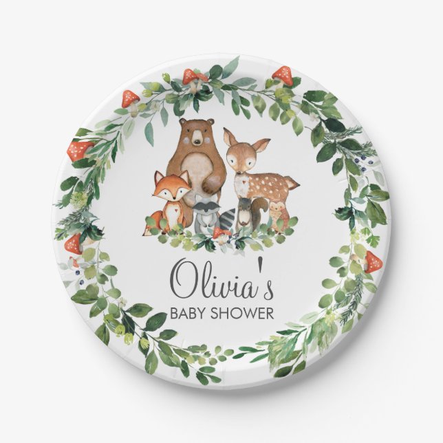 Rustic Woodland Animals Baby Shower Boy Girl Paper Plates (Front)