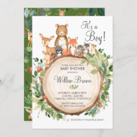 Rustic Woodland Animals Baby Shower Boy Invitation