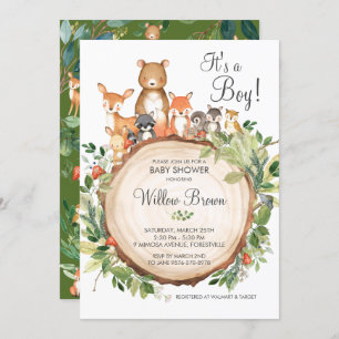 Rustic Woodland Animals Baby Shower Boy Invitation