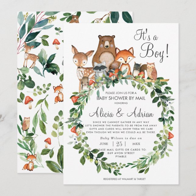 Rustic Woodland Animals Baby Shower by Mail Boy Invitation (Front/Back)
