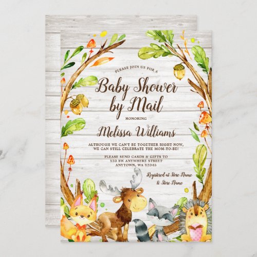Rustic Woodland Animals Baby Shower by Mail Invitation