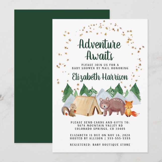 Rustic Woodland Animals Baby Shower By Mail Invitation (Front/Back)