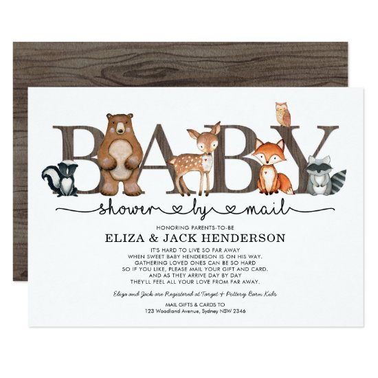 Rustic Woodland Animals Baby Shower By Mail Invitation