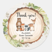 Rustic woodland animals baby shower classic round sticker