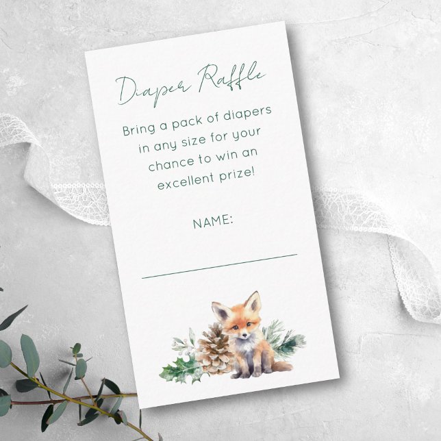 Rustic Woodland Animals Baby Shower Diaper Raffle Enclosure Card (This woodland Diaper Raffle card with winter greenery is perfect for a rustic baby shower.)