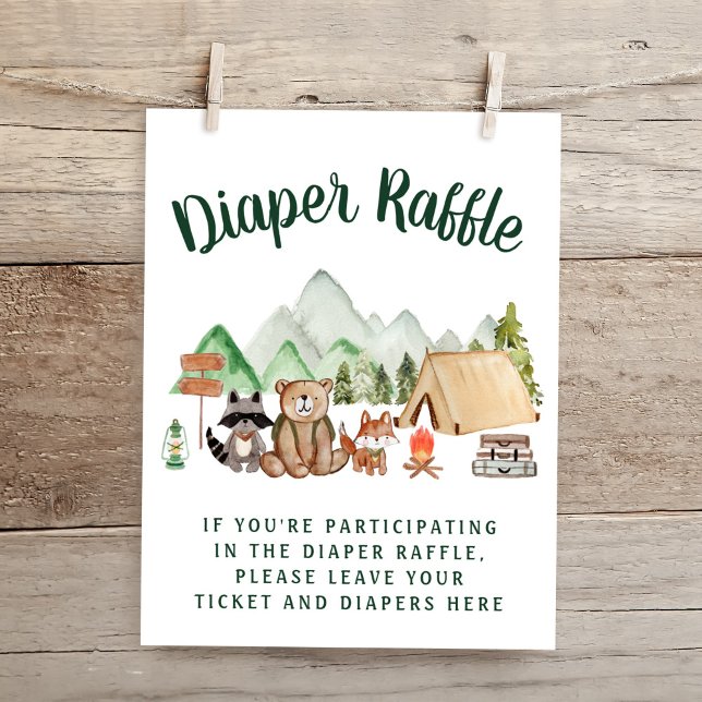 Rustic Woodland Animals Baby Shower Diaper Raffle Poster (Creator Uploaded)