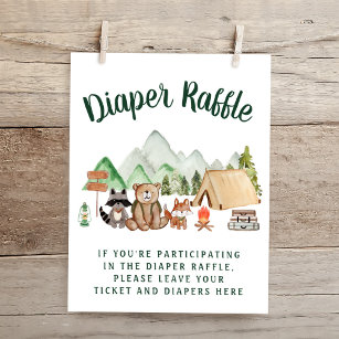 Rustic Woodland Animals Baby Shower Diaper Raffle Poster
