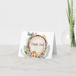 Rustic Woodland Animals Baby Shower Greenery  Letterpress Thank You Card