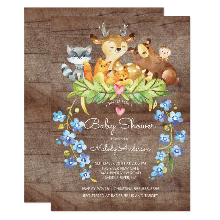 rustic woodland animals baby shower invitation  zazzle