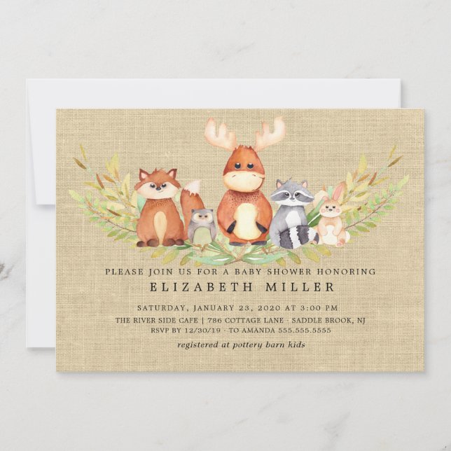 Rustic Woodland Animals Baby Shower Invitation (Front)