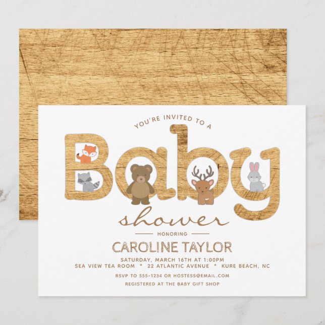 Rustic Woodland Animals Baby Shower Invitation (Front/Back)