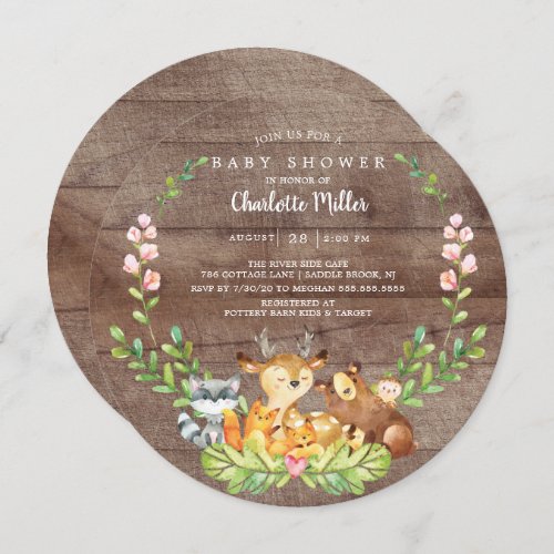 Rustic Woodland Animals Baby Shower Invitation