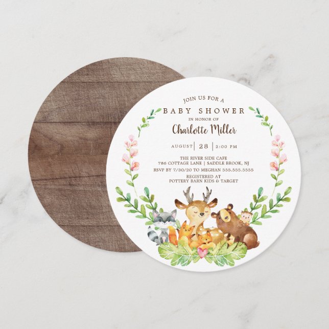 Rustic Woodland Animals Baby Shower Invitation (Front/Back)