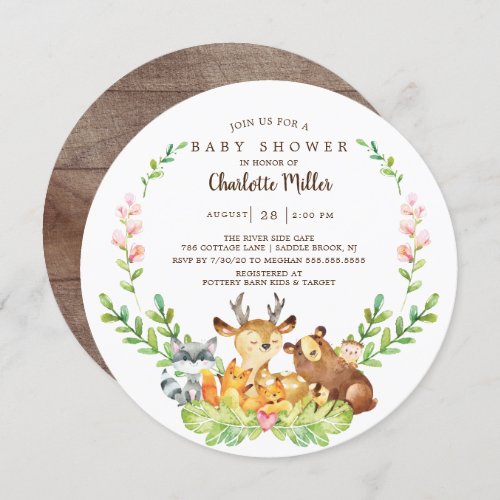 Rustic Woodland Animals Baby Shower Invitation