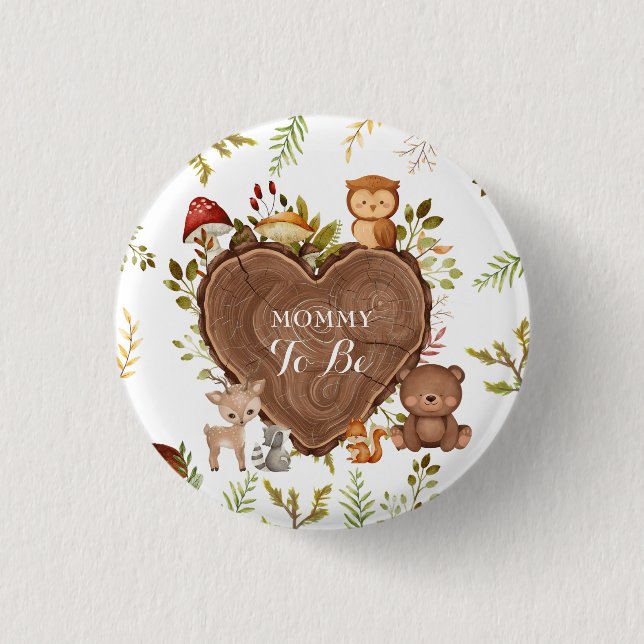 rustic Woodland Animals Baby Shower mom to be Button (Front)