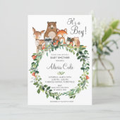 Rustic Woodland Animals Baby Shower Neutral Boy Invitation (Standing Front)