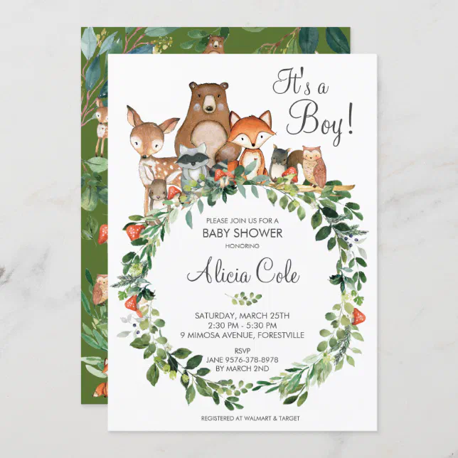 Rustic Woodland Animals Baby Shower Neutral Boy Invitation | Zazzle