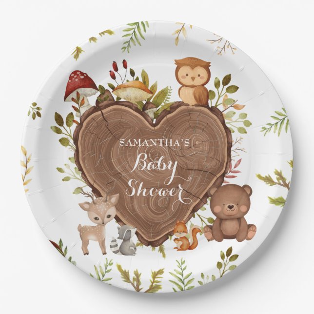 rustic Woodland Animals Baby Shower Paper Plates (Front)