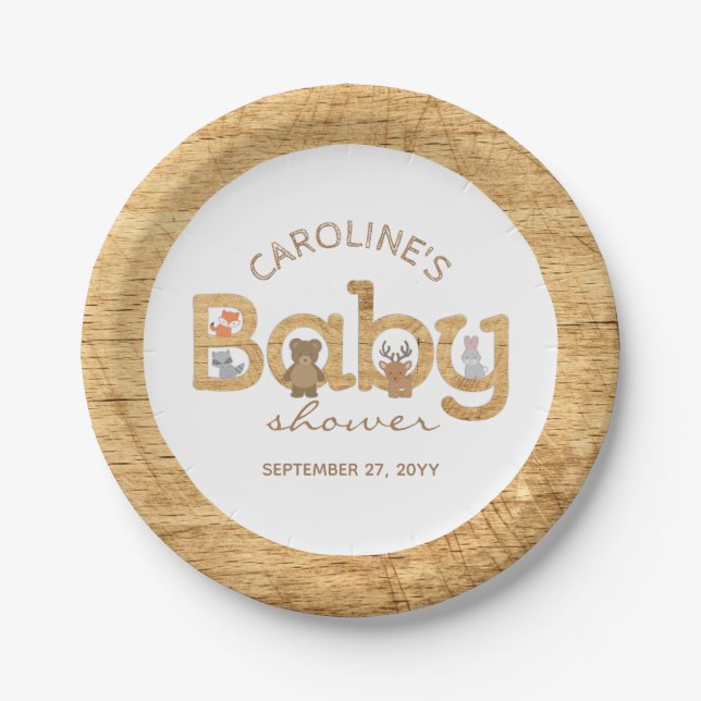 Rustic Woodland Animals Baby Shower Paper Plates (Front)