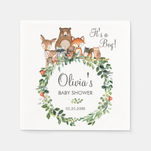 Rustic Woodland Animals Baby Shower Sprinkle Boy Napkins
