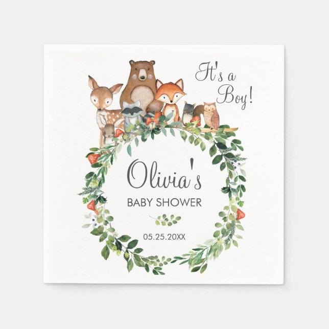 Rustic Woodland Animals Baby Shower Sprinkle Boy Napkins (Front)