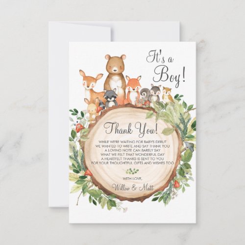 Rustic Woodland Animals Baby Shower Sprinkle Boy Thank You Card
