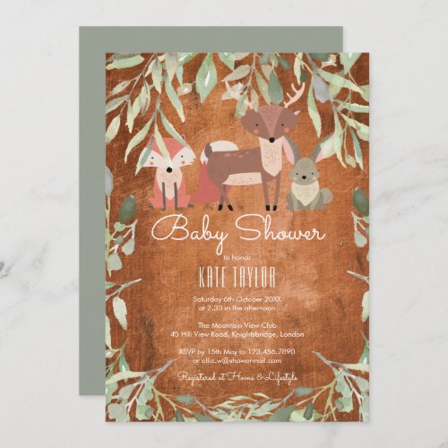 Rustic Woodland Animals Baby Shower  Sprinkle Invitation