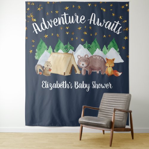 Rustic Woodland Animals Baby Shower Tapestry